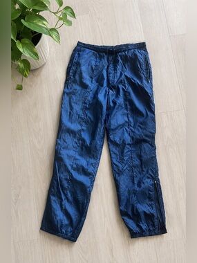 Vintage Navy Rain Pants Men's Sz Small Nylon Utility Zip Ankle Drawstring Sports